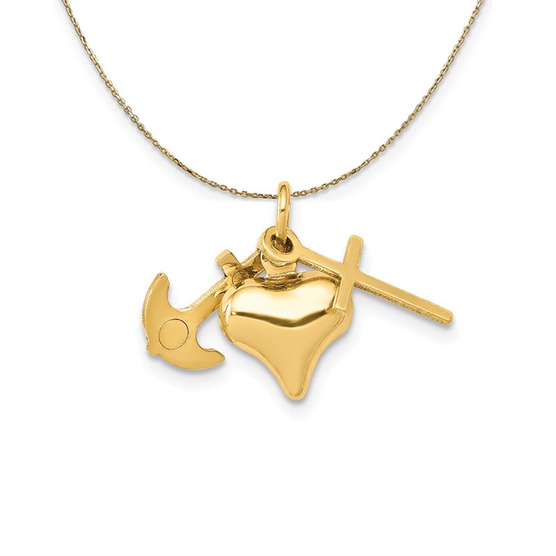 14k Yellow Gold, Small Faith, Hope And Charity Necklace - 18 Inch